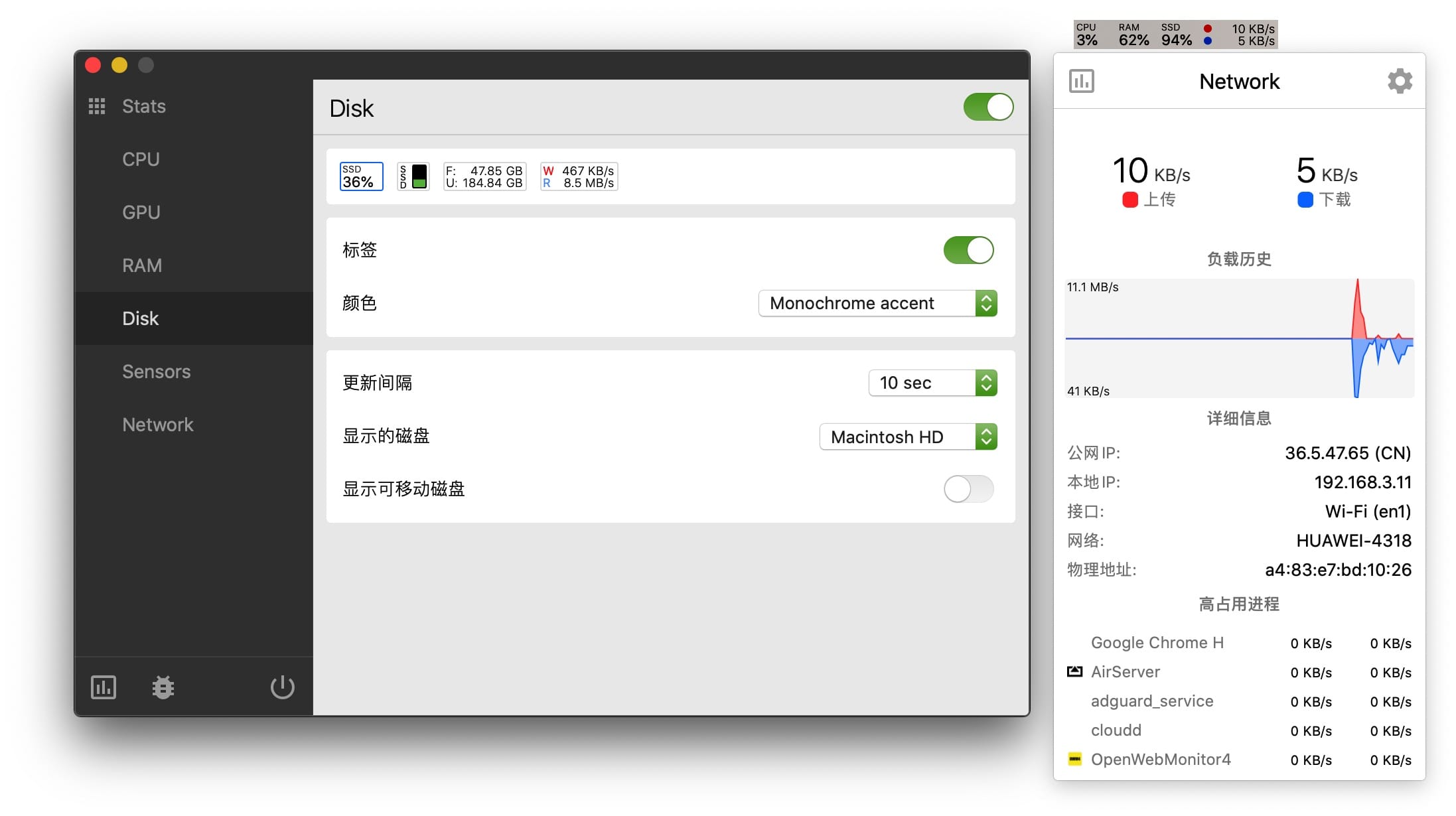  Stats -菜单栏系统监视器 MAC软件 2.6.8
